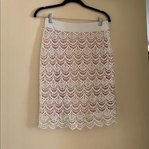 Pink and white, scalloped, pencil skirt, Med